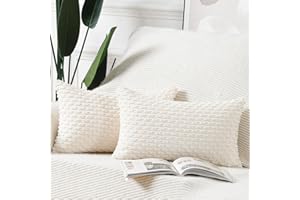 Madizz Juego de 2 Fundas de cojín de Pana a Rayas Bohemias Funda de cojín Decorativa Suave para Dormitorio sofá Funda de Almohada Blanco Crema 30 x 50 cm