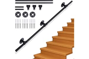 Xyxu Handrails for Stairs, 2M Stair Handrail for Indoor Outdoor, Safety Wall Mounted Hand Rails Non-Slip Industrial Wrought Iron Banister Handrail for Elderly Kids Disabled