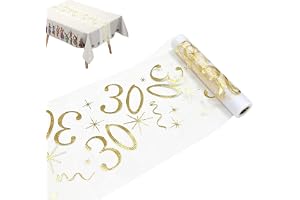 GlauStalos 30-årsfestslöpare i blankt guld, dekorativ rulle att klippa 28 cm x 10 m för bord, festdekoration för 30-årsdag fö