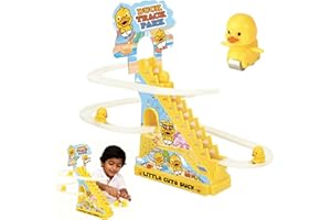 Kidology Electric Stair Climbing Track Toy for Kids, Duck Roller Coaster Toys with Flashing Lights and Music for Toddlers Boys and Girls (3 Duck Slide)