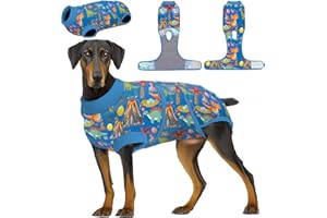 PetWarm Dog Recovery Suit,Anti-Licking Pet Surgical Recovery Snugly Suit Bodysuit for Abdominal Wounds Skin Disease Female Male Dog Onesie for Spay Neuter,Dog BodySuit,Zoo pattern,Blue,S