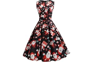 HAOLEI Women Christmas Dresses UK Clearance,Ladies Short Sleeve/Sleeveless Santa Xmas Dresses,Flared A Line 1950s Swing Dress Christmas Costume for Cocktail Party