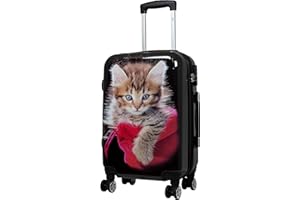 Trendyshop365 Handgepäckkoffer Motiv Katze 55 cm 36 Liter 4 Räder Bunt Zahlenschloss