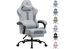 GTPLAYER Fabric Gaming Chair, Ergonomic Computer Chair with Footrest Lumbar Support Heavy Duty High Back Adjustable Height Svivel Office Desk Chairs (Grey)
