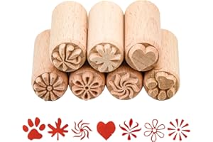 Komoyo 7pcs Outils de Poterie en Bois Timbres Colonne Timbres en Bois Timbres en Bois Naturel avec des Motifs Mixtes pour Argile Cadeau d'anniversaire de Noël, 50 x 20 mm