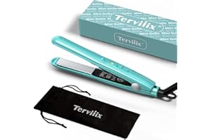 ‎TERVIIIX Terviiix Mini-Haarglätter, Keramik-Mini-Glätteisen für kurzes Haar/Locken, Pony, leicht und tragbar, kleine Glätteisen, weltweite Spannung für Reisen, Aufbewahrungstasche, blau