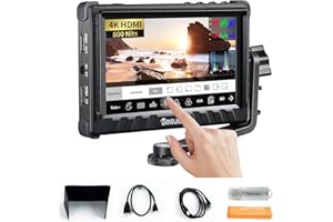 Desview P5II Touchscreen Kamera Field Monitor, 5,5 Zoll 800 Nits DSLR Monitor mit 3D LUT Waveform Peaking Focus Assist und 4K HDMI Eingang/Ausgang, Inklusive Sonnenschirm und Kipparm
