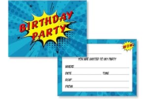 PartiKraft 12 x Comic Superhero Style Birthday Party Invitations (Invitations Only)