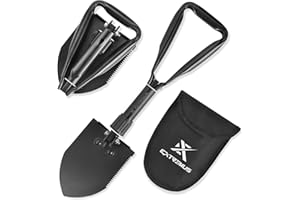 Extremus Trench Folding Camping Shovel, Military Emergency Shovel, Firefighting Shovel, Trenching Tool, Portable Shovel, Great for Backpacking, Carbon Steel Handle and Blade, Folds to 8”, Storage Bag