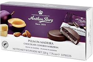 Anthon Berg Dark Chocolate Covered Marzipan Treats, Plum in Madeira, with a Delicious Jam of Fresh Fruits, 220 g Box, (Pack of 1)
