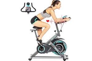 ANCHEER Vélo d'appartement, vélo d'intérieur, vélo d'exercice, ergomètre pour la maison avec volant d'inertie en acier de 22 kg, moniteur de fréquence cardiaque, événements vidéo et application multijoueur, poids de l'utilisateur jusqu'à 170 kg