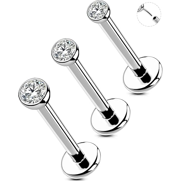 Bijoux Piercing Titane 16G – Pour Hélix, Tragus, Lèvres – Avec Zircon Cubique – Longueur 5 à 12 Mm Au Choix