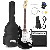 MAX GigKit 4/4 Electric Guitar Pack with 40W Amplifier, Black | 3 Versatile Single Coil Pickups for Rock, Funk &amp; Pop - 40W Am