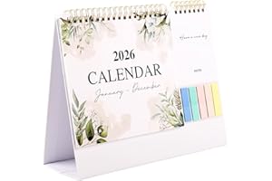 Fiohiros 2026 Floral Desk Calendar – Double-Sided 250g Paper, Vibrant & Elegant, Monthly Date Organizer with Space for Notes, 20 Blank Sticky Notes & 5 Colored Markers (Grass)