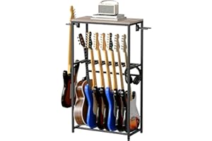 MAHANCRIS Guitar Stand, Guitar Rack for Acoustic Holder, Electric Guitar, Bass, Multiple Guitar Rack Holder for Guitars, Guitar Amp Accessories, for Home Music Studio, Greige and Black AGSHG6701