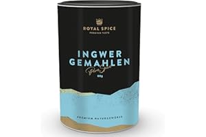 ‎ROYAL SPICE BBQ RUBS & SPICES Royal Spice 100% Ingwer gemahlen 80g - Natürliches, würzig scharfes Ingwerpulver in Spitzenqualität für frischen Ingwer Tee, zum Kochen, Würzen & Zubereitung von Curry, Sauce, Suppe & Marinade
