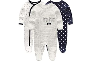 Kiddiezoom Grenouillère à manches longues en coton pour bébé garçon, coupe ajustée, recouvre les pieds
