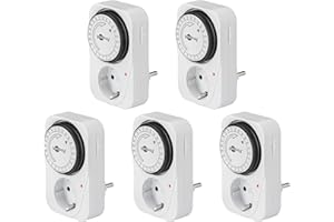 Goobay 55540 Minuterie/Prise programmable pour Prise de Courant avec fiche à Contact de Protection - silencieuse minuteur Prise Electrique 16a - Fiche mâle/Femelles: Type F, Paquet de 5