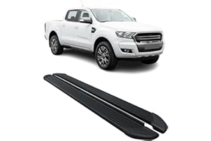 OMAC Marchepieds Latéraux pédale pour Ford Ranger T6 2012-22 DoubleCab Alu Noir 2Pcs