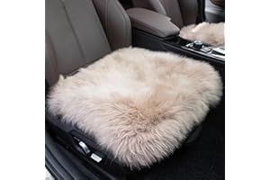 Sisha-A Sheep Wool Seat Cushion Cover Winter Warm Natural Wool Car Seat Covers Universal Fit for Most Car, Truck, SUV, or Van Front Light Tan