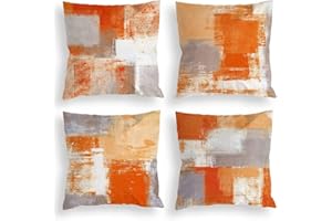 TIDWIACE Juego de 4 Fundas de Cojín 45x45 cm, Naranja Fundas para Cojines de Lino,para Patio al Aire Libre, Jardín, Sala de Estar, Sofá, Decoración de Casa de Campo