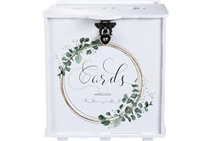 Bucherry Wedding Card Box with Lock White Wooden Gift Card Envelope Money Box for Wedding Reception Anniversary Graduation Birthday Party Decorations
