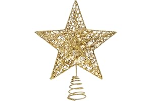 KEYIDO Estrella dorada para árbol de Navidad, estrella para árbol de Navidad, estrella de metal para decoración de Navidad, adornos de 25 cm