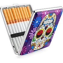 Portasigarette In Metallo Con Teschio | PU Pelle Per 20 Sigarette | Design Unisex Nero - Foto 10