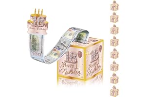 MIENOCOL Hucha de oro rosa con texto en inglés "Happy 18th Birthday" para regalo en efectivo, caja de regalo de dinero sorpresa para niñas de 18 años, regalo de cumpleaños, caja de dinero, caja de presentación
