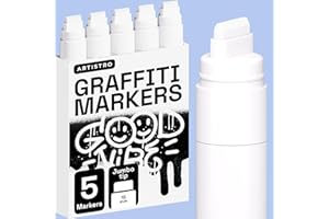 Artistro 5 Feutres Acryliques Blancs, Marqueurs de Peinture Acrylique à Pointe Jumbo 15mm, Marqueurs pour Tissu, Toile, Pierre, Verre, Bois, Papier, DIY, Pour Enfants et Adultes