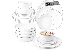 SÄNGER | Tafelservice Marlo Black Rim, 24-teiliges Geschirrset für 6 Personen, Weiß mit schwarzen Akzenten, Dessert-, Speisetellern, Schalen & Müslischalen aus Porzellan | PREMIUM COLLECTION