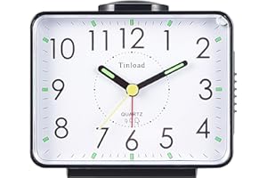 Tinload Analog Seniorenwecker mit Nachtlicht, 4 Zoll großes Zifferblatt, Tischuhr mit Schlummerfunktion, laut, ansteigendem 3-stufigem Glockenton, Batteriebetrieben (Schwarz)