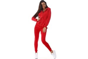Jela London Damen Jogginganzug Trainingsanzug Hausanzug Freizeit Velours Samt Zweiteiler Set Jacke Hose (34/36/38/40)