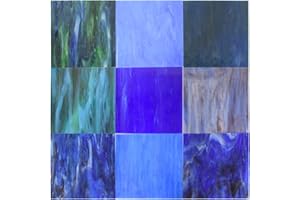 KIPHEPI Lot de 9 feuilles de vitrail texturées variées à textures mélangées de 15,2 x 15,2 cm pour la fabrication de vitraux et carreaux de mosaïque pour travaux manuels (série bleue)