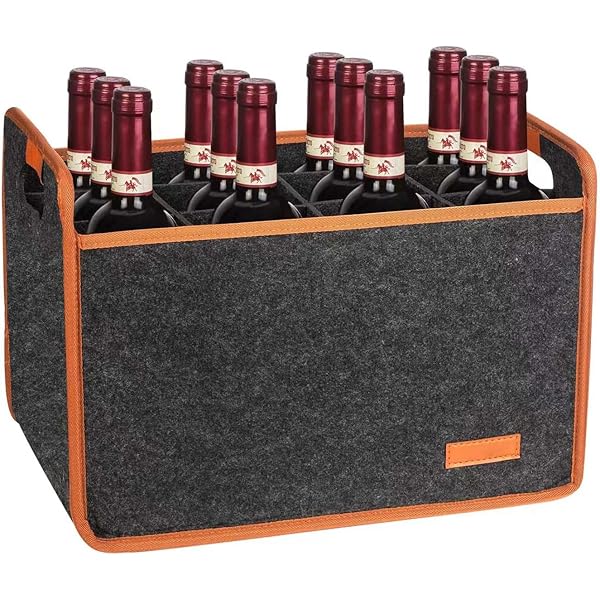 2x Filz Weinbeutel - 6-Fach Flaschen Tragetasche Mit Trennwänden (dunkelgrau, 24x18x16cm)