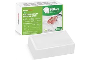 Bonsenkitchen Precut Vacuum Sealer Bags, 200 Pcs 15 x 23 CM Food Sealer Bags,Commercial Grade, BPA Free, Heavy Duty, Customized Size Vacuum Bags for Vac Storage, Meal Prep or Sous Vide Cooking, VB31