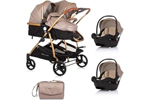 MON MOBILIER DESIGN DUO SMART - Cochecito gemelos o niños juntos, ancho 79 cm, color beige + 2 acogedor beige