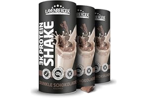 ‎LAYENBERGER Layenberger 3K Protein Shake - 74% Eiweiß und nur 4,3% Kohlenhydrate bei 9 g Zucker, (3x 360 g) - Dunkle Schokolade