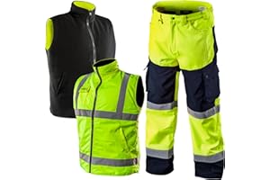 ‎NEO TOOLS NEO TOOLS Herren Wasserdichte Arbeit Warnschutzhose + 2in1 Profi Warnweste | Softshell Hose aus mit Fleece-Innenfutter, Fleeceweste, Sicherheitsweste Arbeitsweste, Funktionsweste, Gr. S-3XL