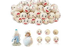 SupreLuck Holzperlen mit Gesicht, 60 Stück Lächeln Holzkugeln mit Gesicht Sorgenwürmchen, Holzkugeln mit Loch 20mm, Holzperlen Natur für DIY Handgefertigte Dekorationen Basteln Bastelperlen