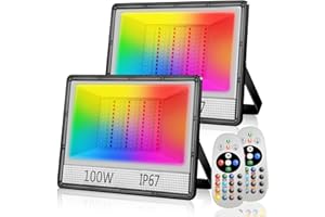 ‎YIQIBRO RGB LED Strahler 100W 2 Stück, IP67 Wasserdicht RGB Strahler mit Fernbedienung, 16 Farben 4 Modi Dimmbar LED Strahler RGB Mit Speicherfunktion für Landschaft, Bühne, Garten, Musikfestival, Party