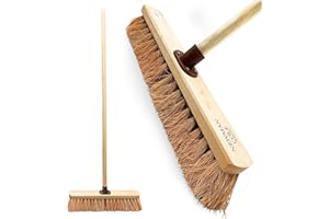 NEWMAN AND COLE Garden Broom Outdoor Heavy Duty, 18 Inch Yard Brush with 100% Natural Soft Coco Bristles, Multipurpose Soft Broom Outdoor for Wet and Dry Cleaning, Easy to Use, No Need to Bend (PACK OF 1)