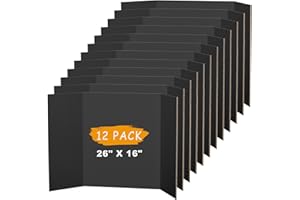 AKONEGE 12 Pack Black Tri-Fold Presentation Board 400x666 mm Medium Size Display Board Lightweight & Foldable Posterboard for Drawing, School Projects, Showcasing Artwork