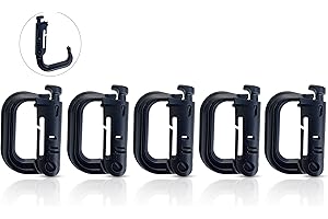 Holesto® Karabińczyki Plastikowe – 5 Sztuk – Taktyczny Czarny Karabińczyk z Zamknięciem Sprężynowym – Duży Molle D-kształtny Karabińczyk do Plecaka, Kempingu i Outdoor – Carabiner