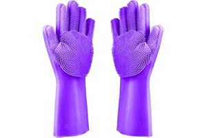 GESCHENKEHÖHLE PREMIUM Geschirrspül Waschhandschuhe mit Noppen Oberfläche & feinen Bürsten zum Reinigen der Küchenutensilien I Silikon Reinigungshandschuhe Ideal zum Geschirr spülen & Putzen im Haushalt (Lila)