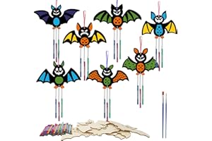 Matogle 9 Stück Halloween Fledermaus Windspiel DIY Set Holz Dekoration Bastelset Kinder Klangspiele Holzbastelset Mitgebsel Kindergeburtstag Geschenke Kreativsets Basteln Draußen Hängend