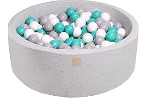 MEOWBABY Piscina di Palline per Bambini - Tondo 90x30cm Piscine con 200 Palline Colorate, Cotone, Grigio Chiaro: Turchese/Grigio/Bianco