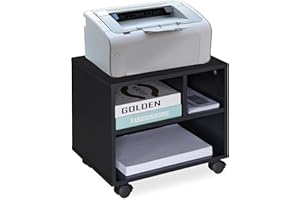 Relaxdays Carrello Porta Stampante, 3 Scomparti Aperti, per Ufficio, Mobiletto con Ruote, HxLxP 35,5 x 40 x 30 cm, nero