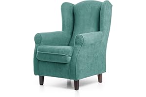 SUENOSZZZ-ESPECIALISTAS DEL DESCANSO SUEÑOS ZZZ - Sillón Irene, sillón orejero de Lactancia tapizado en Tela Anti Manchas Color Turquesa, sillón butaca para Dormitorio, salón o habitación de bebé