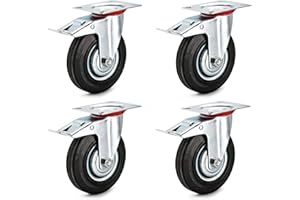HD BRICO Set di 4 Ruote per carichi pesanti 125 mm(4 Ruote con freno) - Ruote pivontanti per mobili 4 Ruote Carico 400 kg - Ruote girevoli per uso interno ed esterno - Rotelle girevoli con freno
